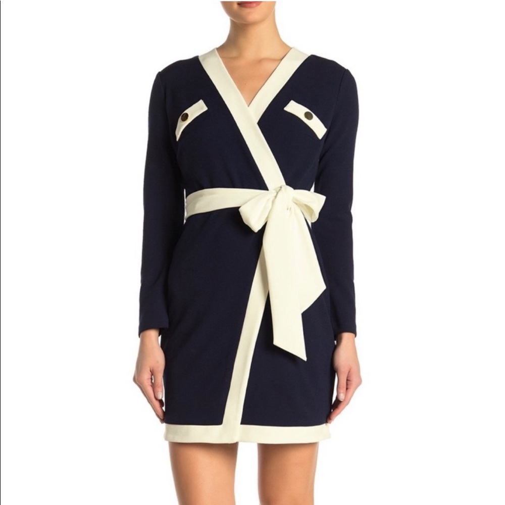 alexia admor x Contrast Wrap Dress Navy/White XS